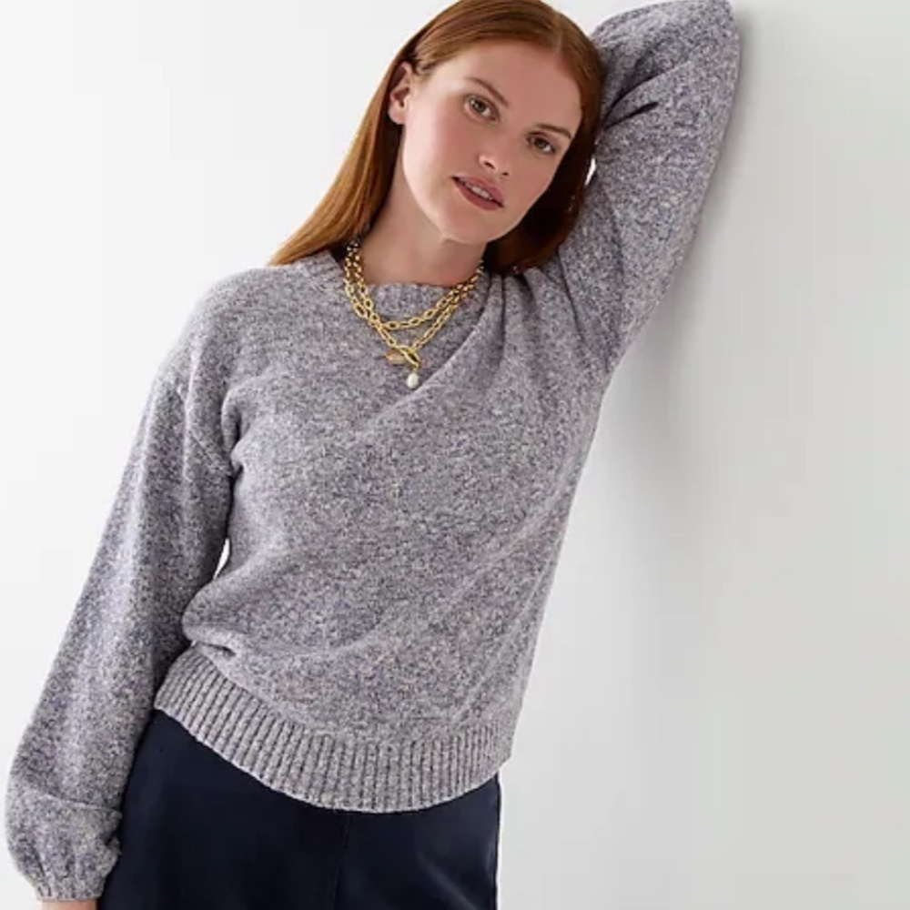 J crew puff sleeve crewneck sweater lilac ivory purple